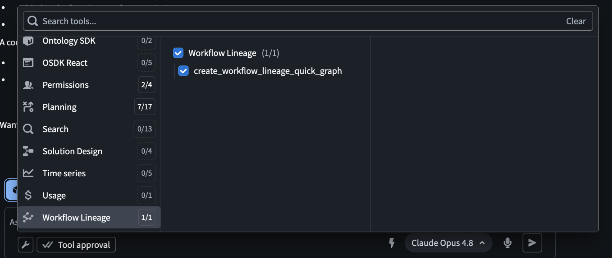 Workflow Lineage tool selected in AI FDE tool window.