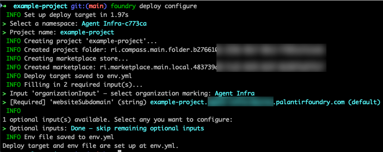The interactive foundry deploy configure flow writes your deployment configuration to env.yml