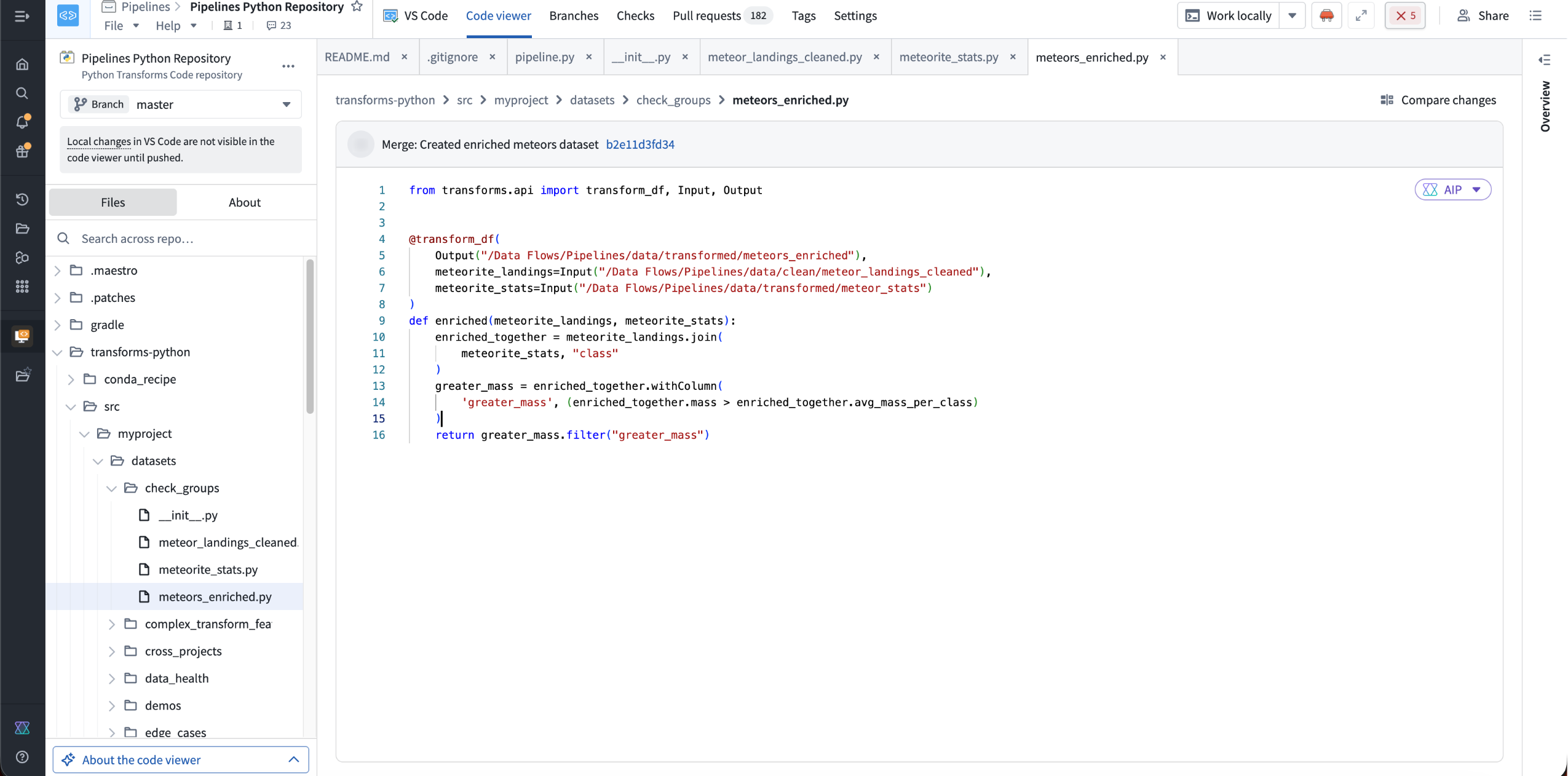 Browse files and view committed code in the code viewer.