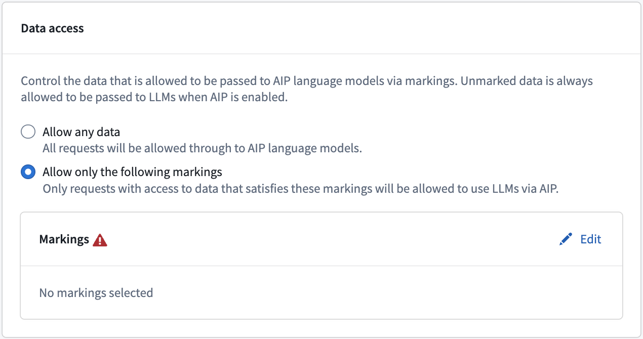 Configure the enrollment data access policy for AIP language models.