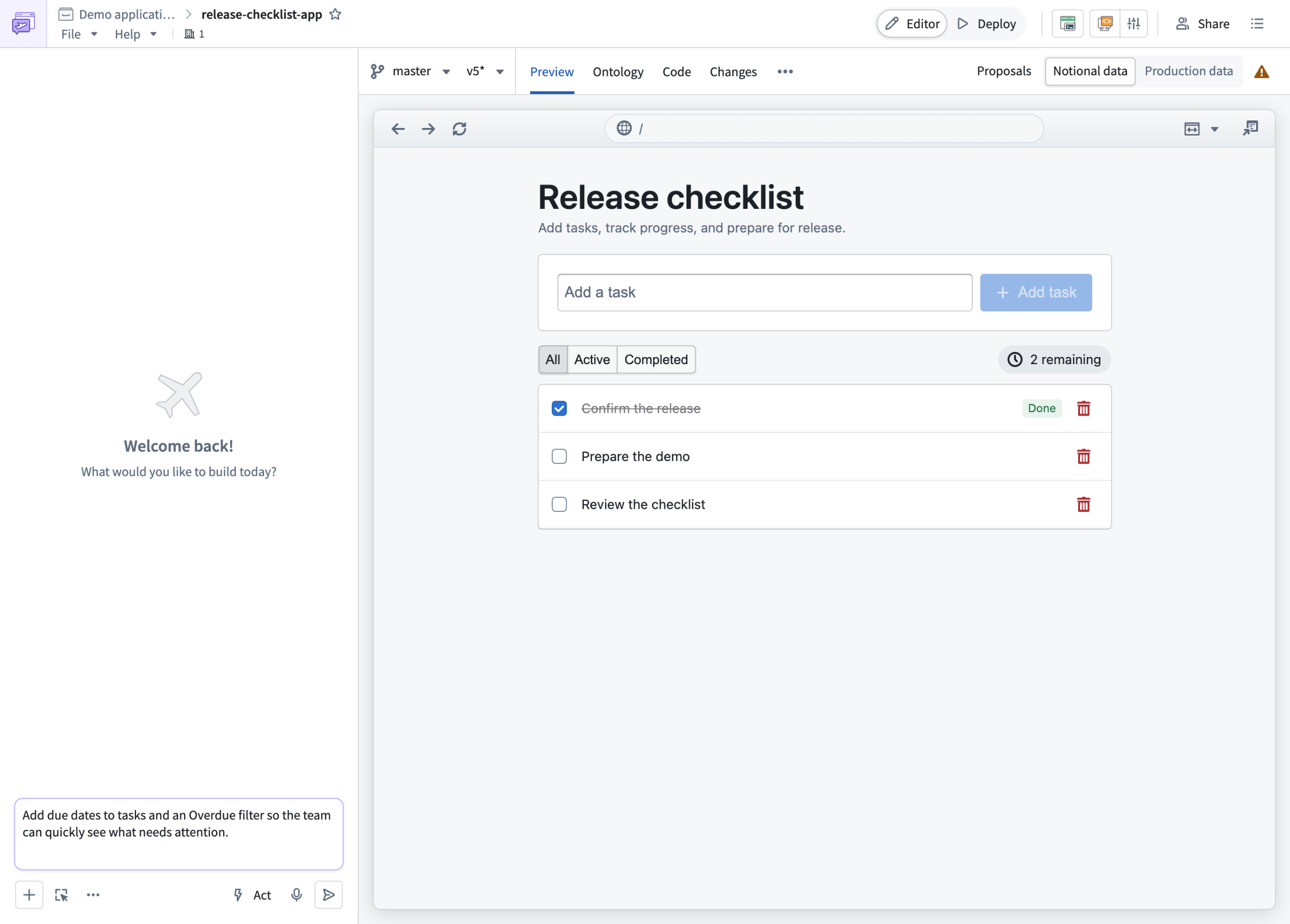 Preview your application and refine its interface and behavior with follow-up prompts.