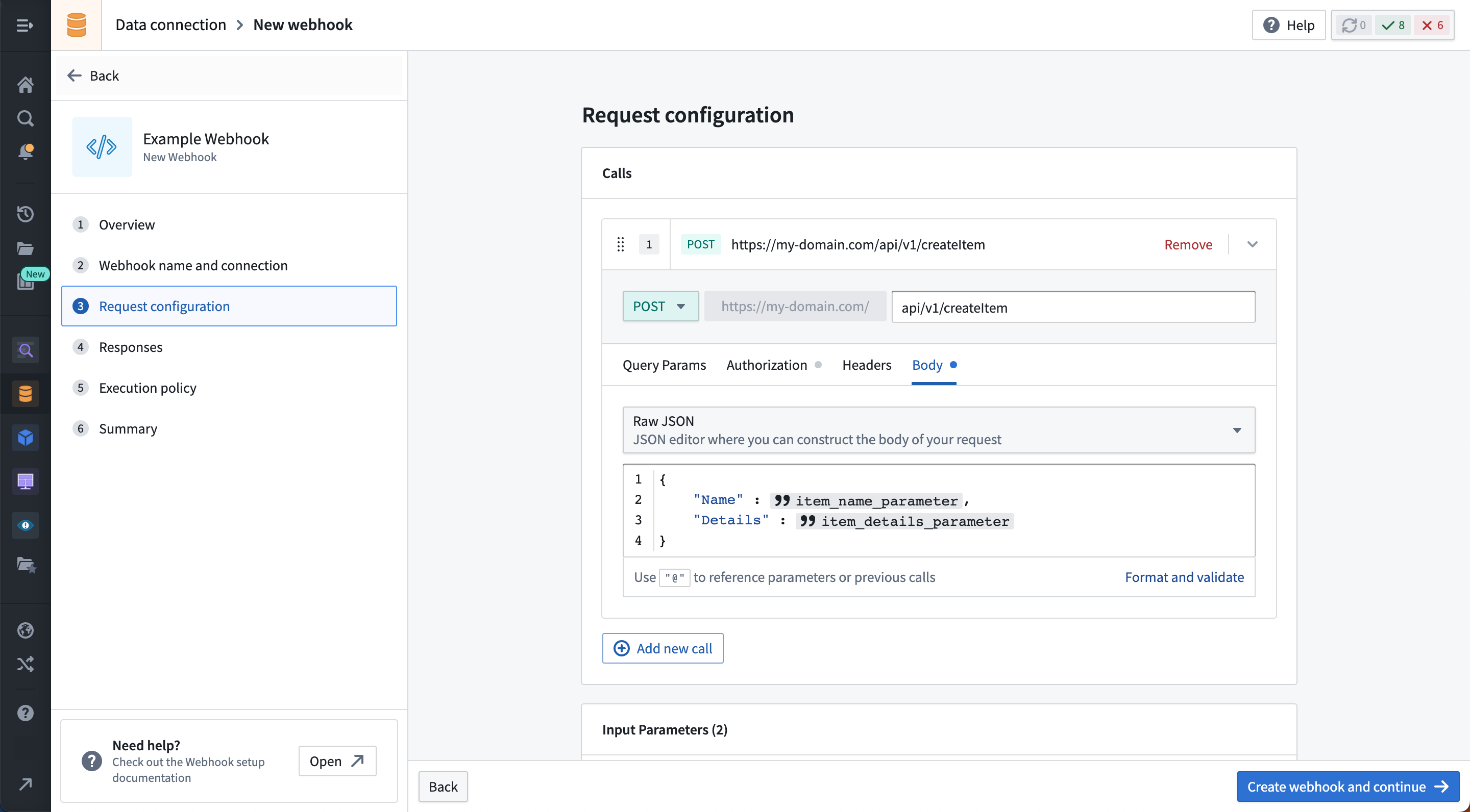 Using the request builder to construct webhooks