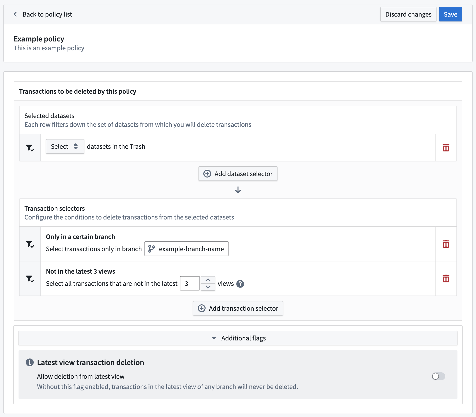 Features within the Retention Policies application