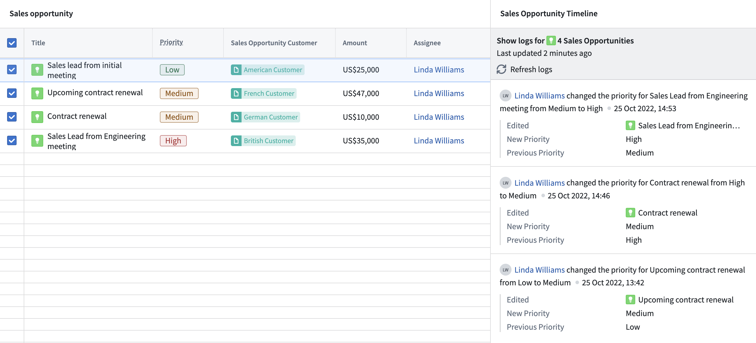 Sales op history using Decision Log