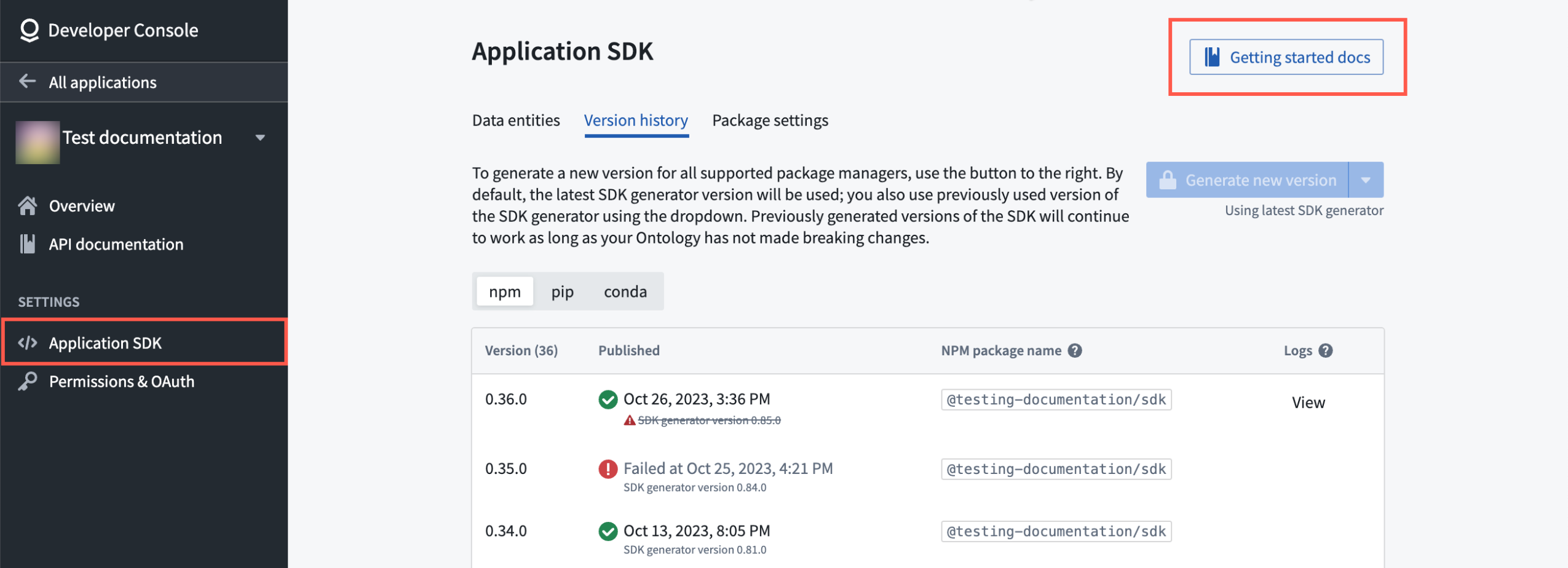 Access the Application SDK from under the Settings menu of the Developer Console navigation bar and begin with Getting started docs