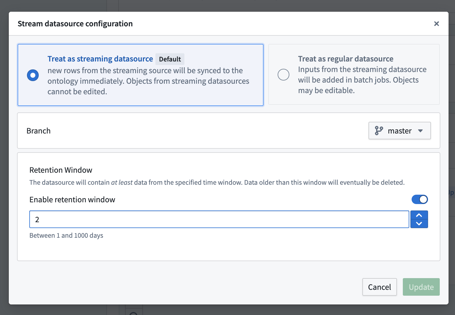 Configuring a streaming object type in Ontology Manager