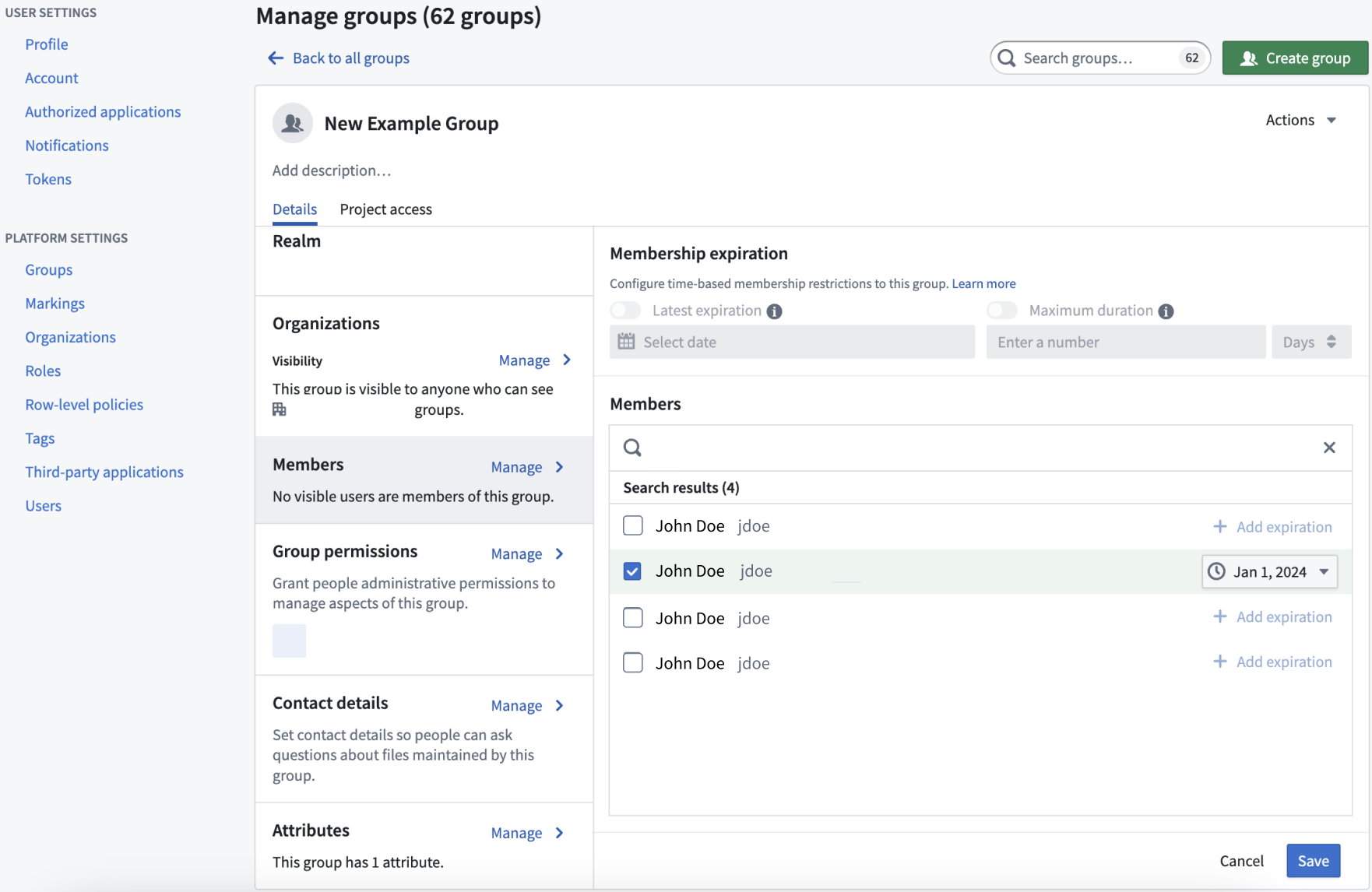 The group settings page with time constraint settings.