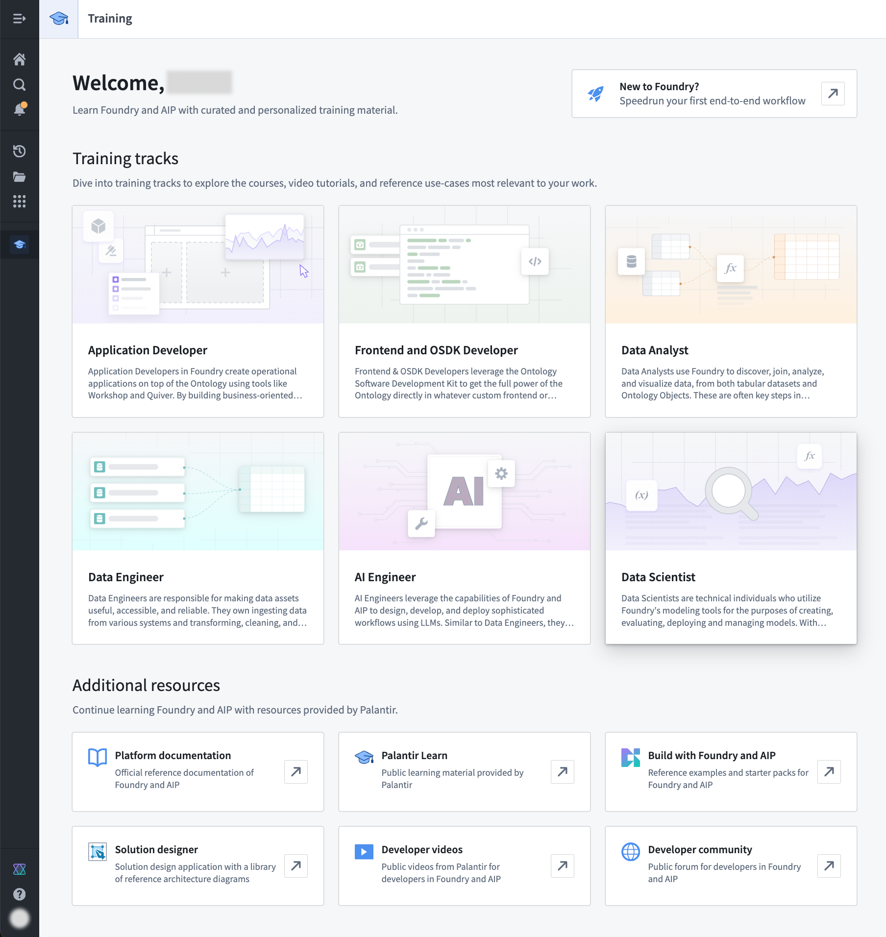 Learn how to use the Palantir platform with our Training application.