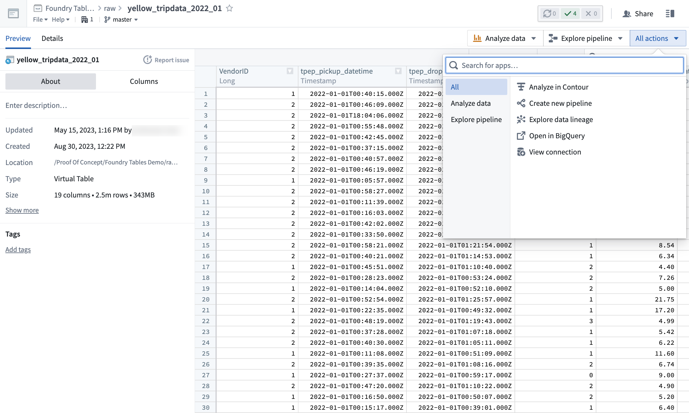 Options for using Virtual Tables in Foundry applications