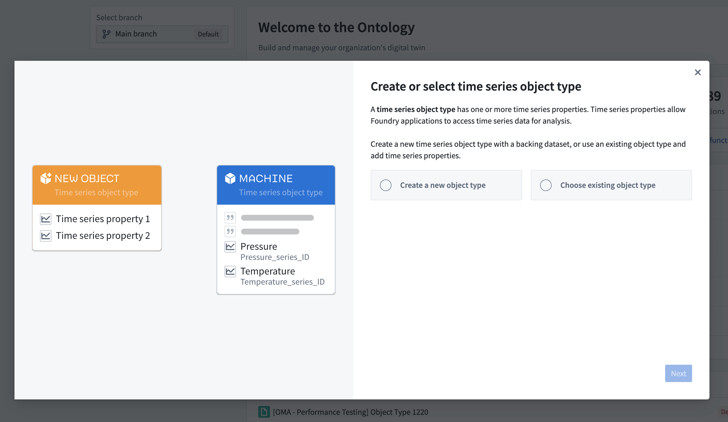 Walkthrough for creating or selecting time series object type