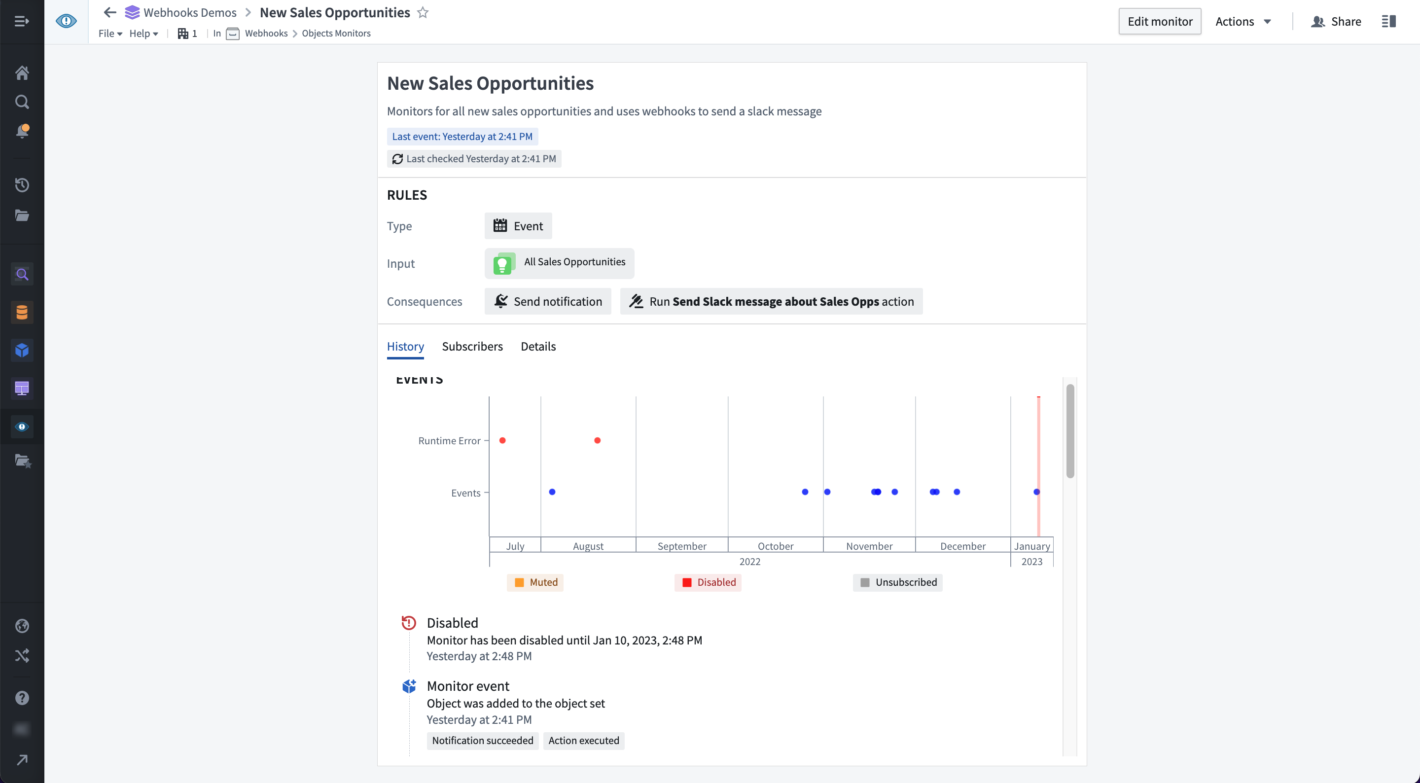 Webhooks dashboard screenshot