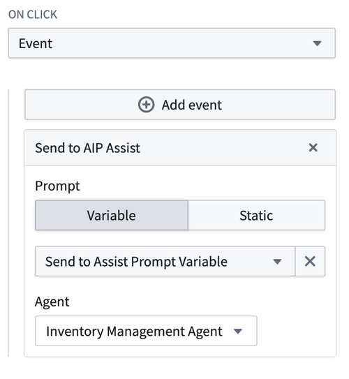 The agent selector in the Workshop event configuration panel.