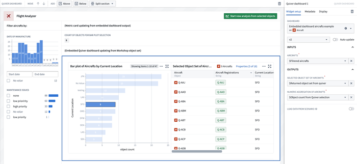 Quiver embed module with outputs mapped to workshop variables in the configuration.