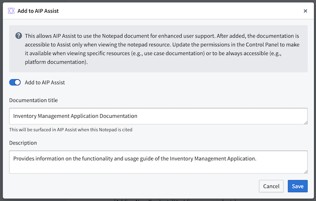 Configure the "Add to AIP Assist" menu.