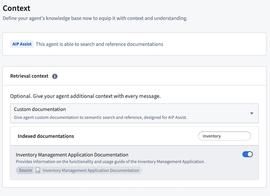 Select AIP Assist Agent type.