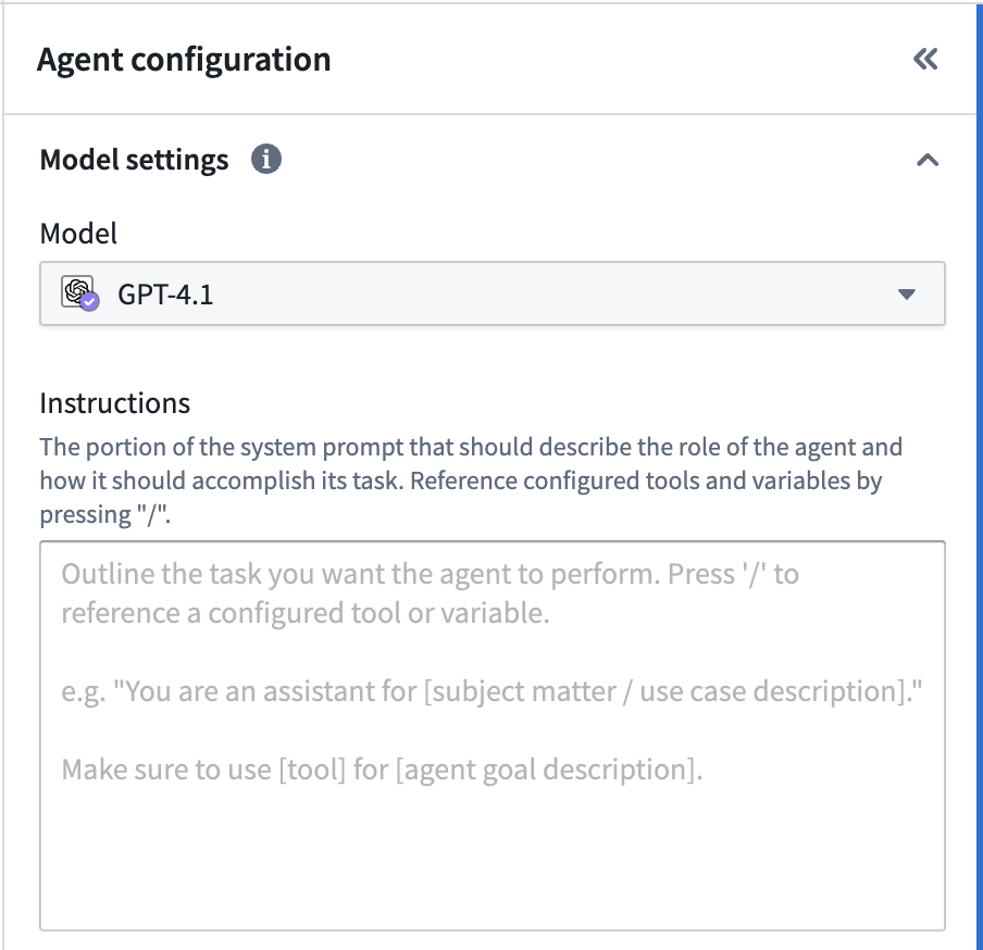 Configure Model and System Prompt.