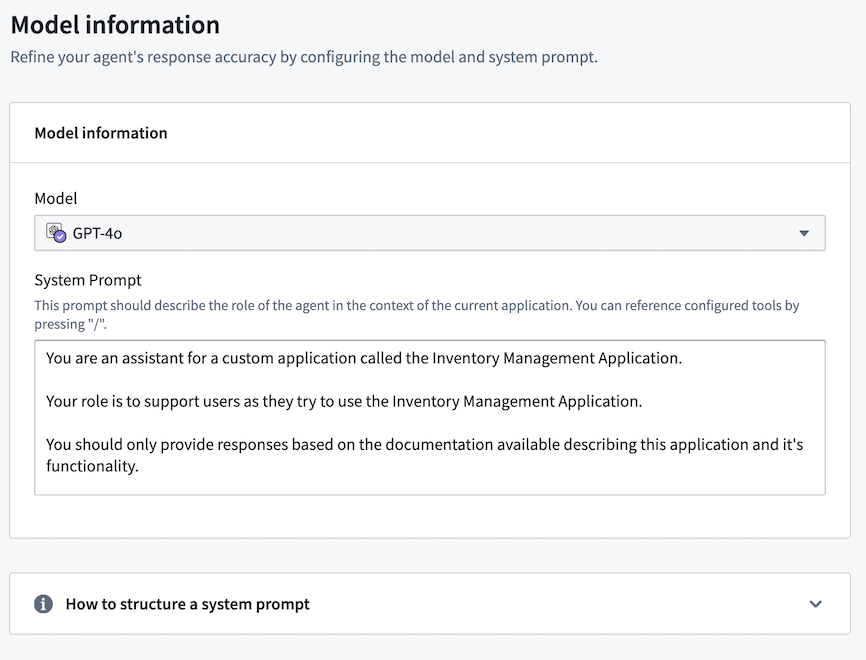 Configure Model and System Prompt.