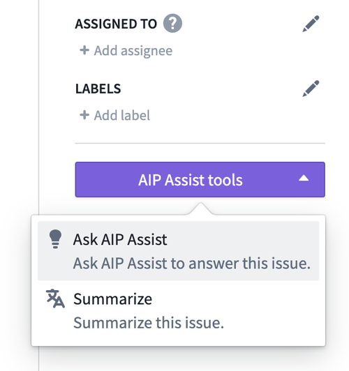 The option to ask AIP Assist to answer or summarize an issue.