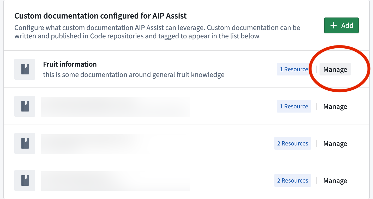 The "Manage" button in the AIP Assist page in Control Panel.