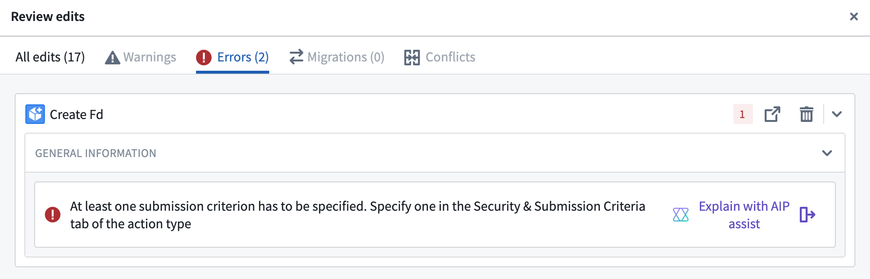 The AIP Assist option in Ontology Manager.