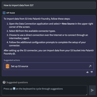 Example suggested action in AIP Assist