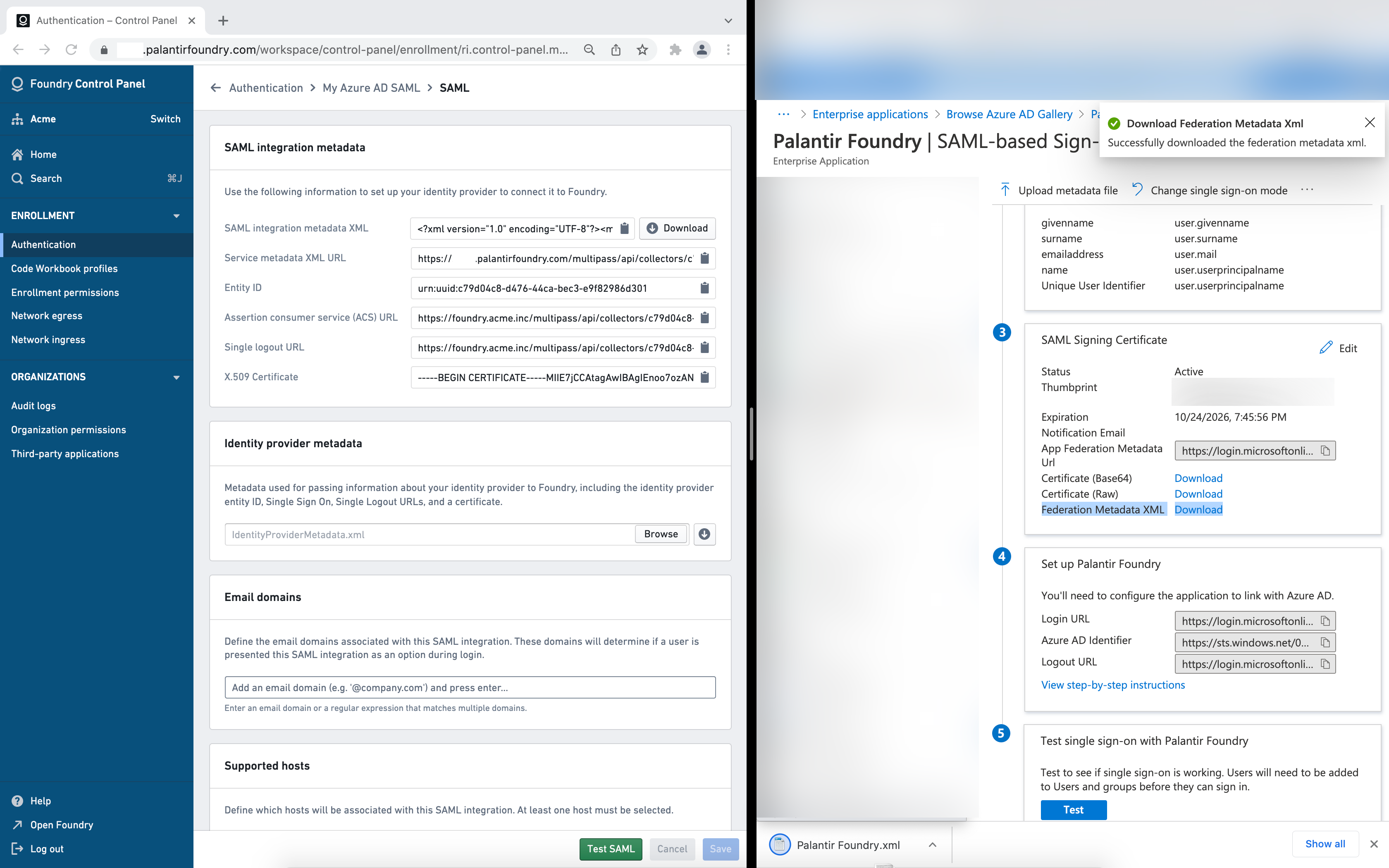 Identity provider metadata