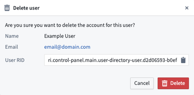 User directories delete user dialog.