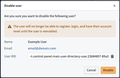 User directories disable user dialog.