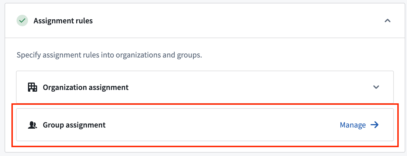 The group assignment option in the assignment rules menu.