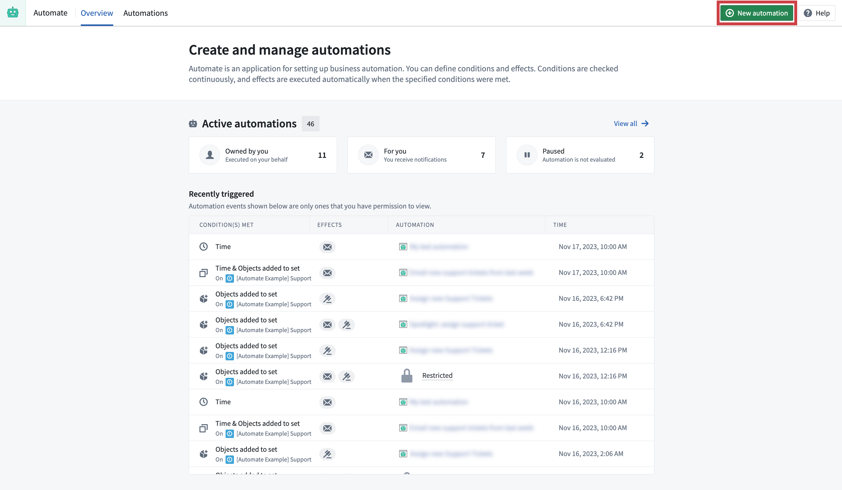 Automate application overview