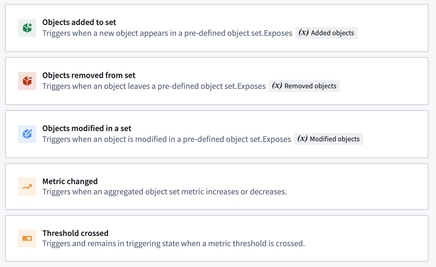 Object set condition types