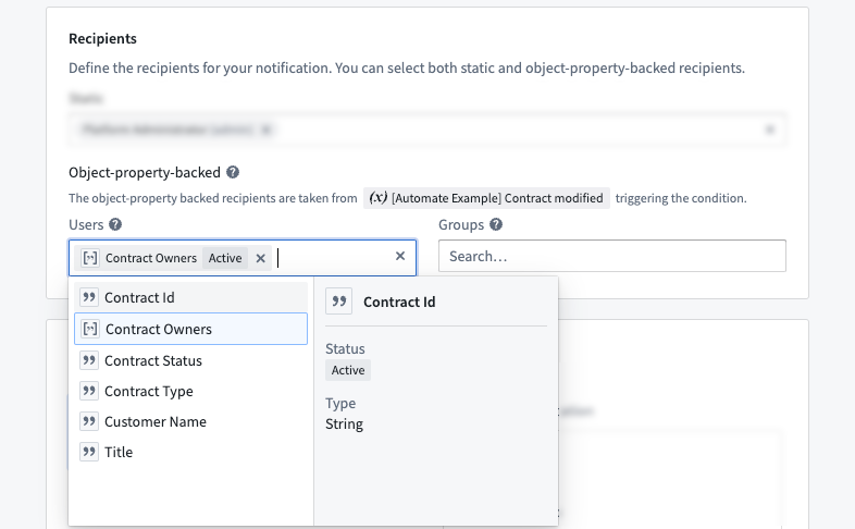 Notification effect with object-property backed recipients