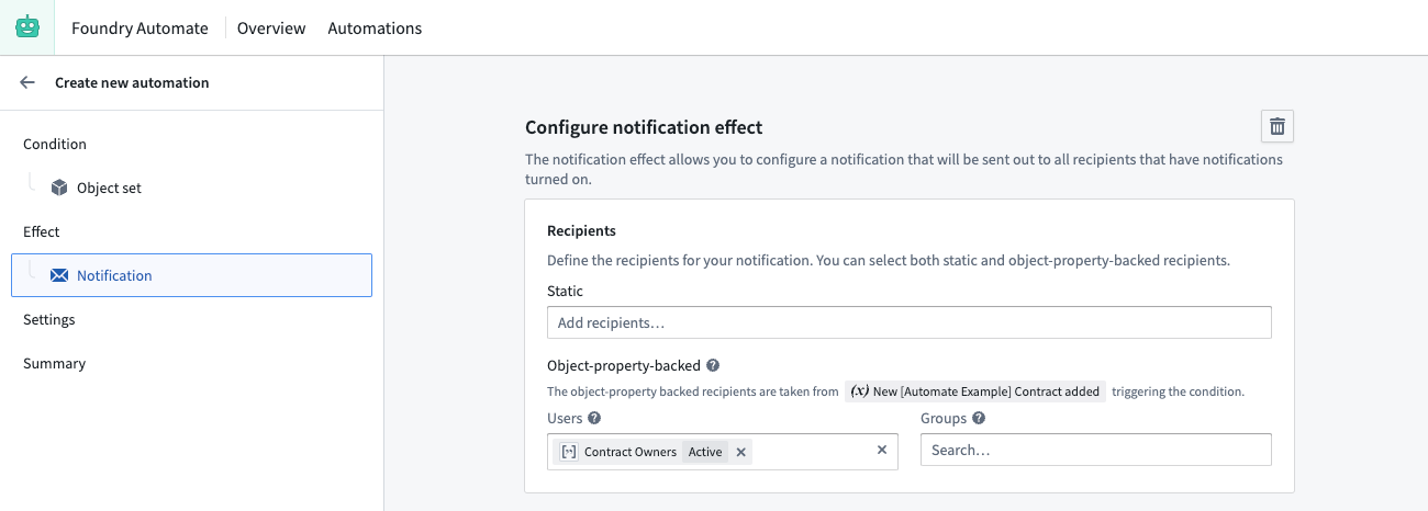 Notify contract owners example - notification recipients.