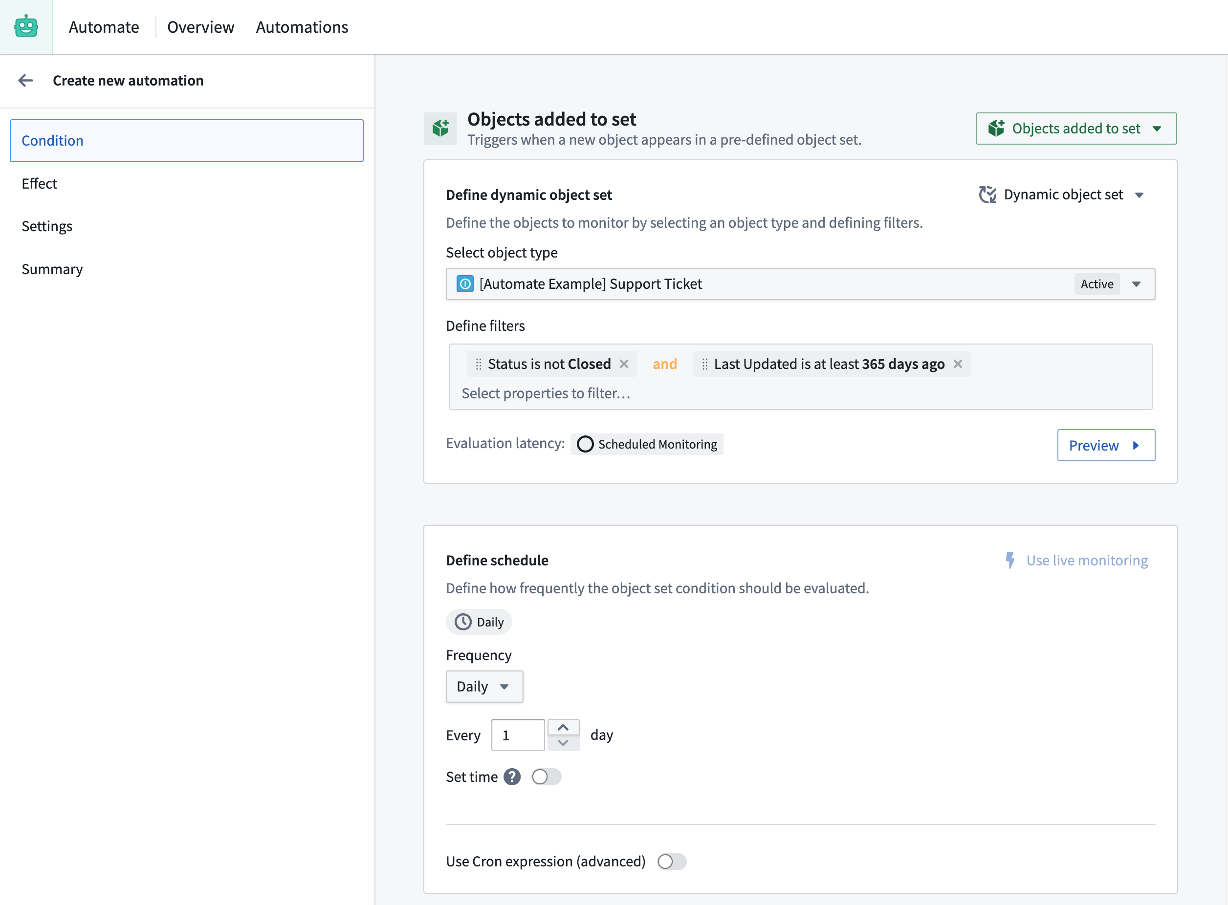 Auto-close support tickets - condition configuration