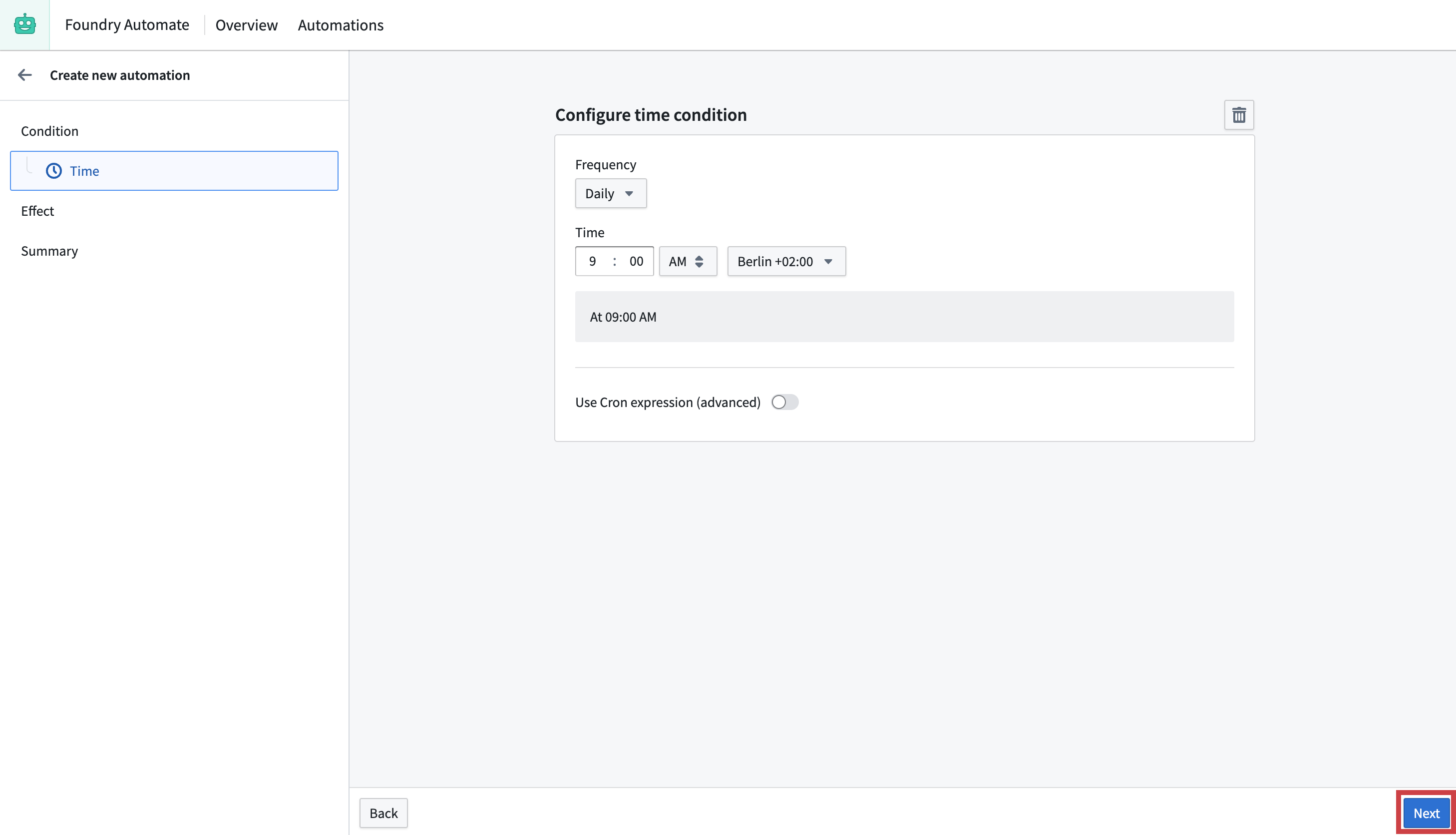 Automate time condition