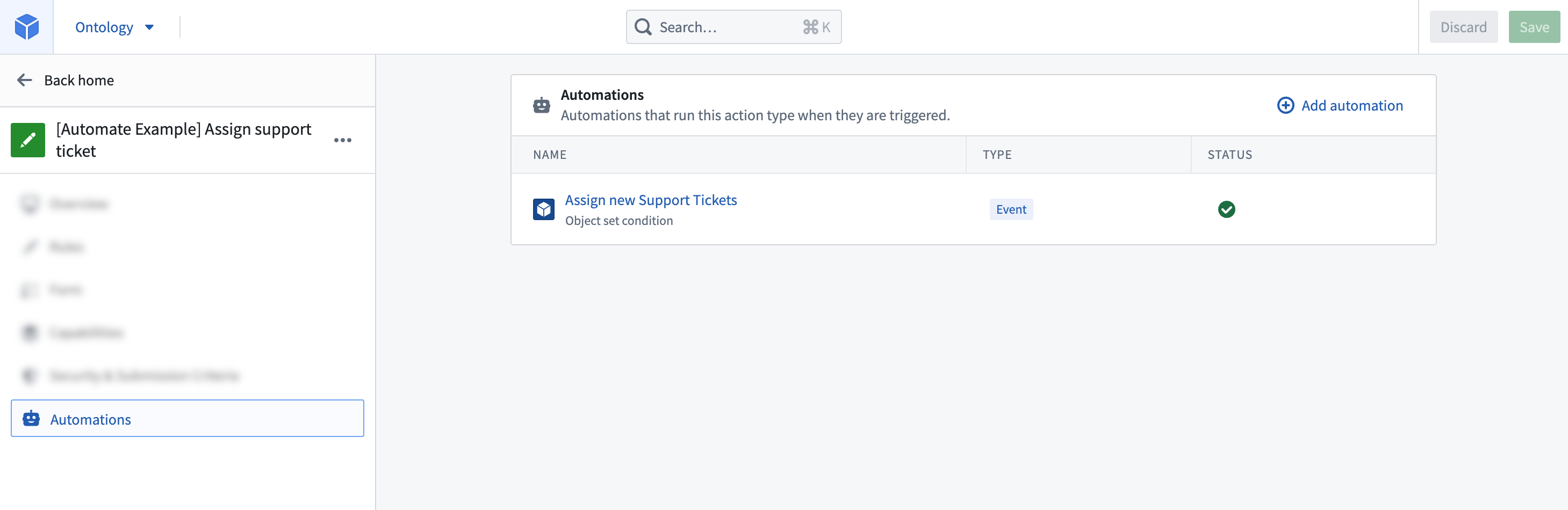 Ontology Manager - automations for action type