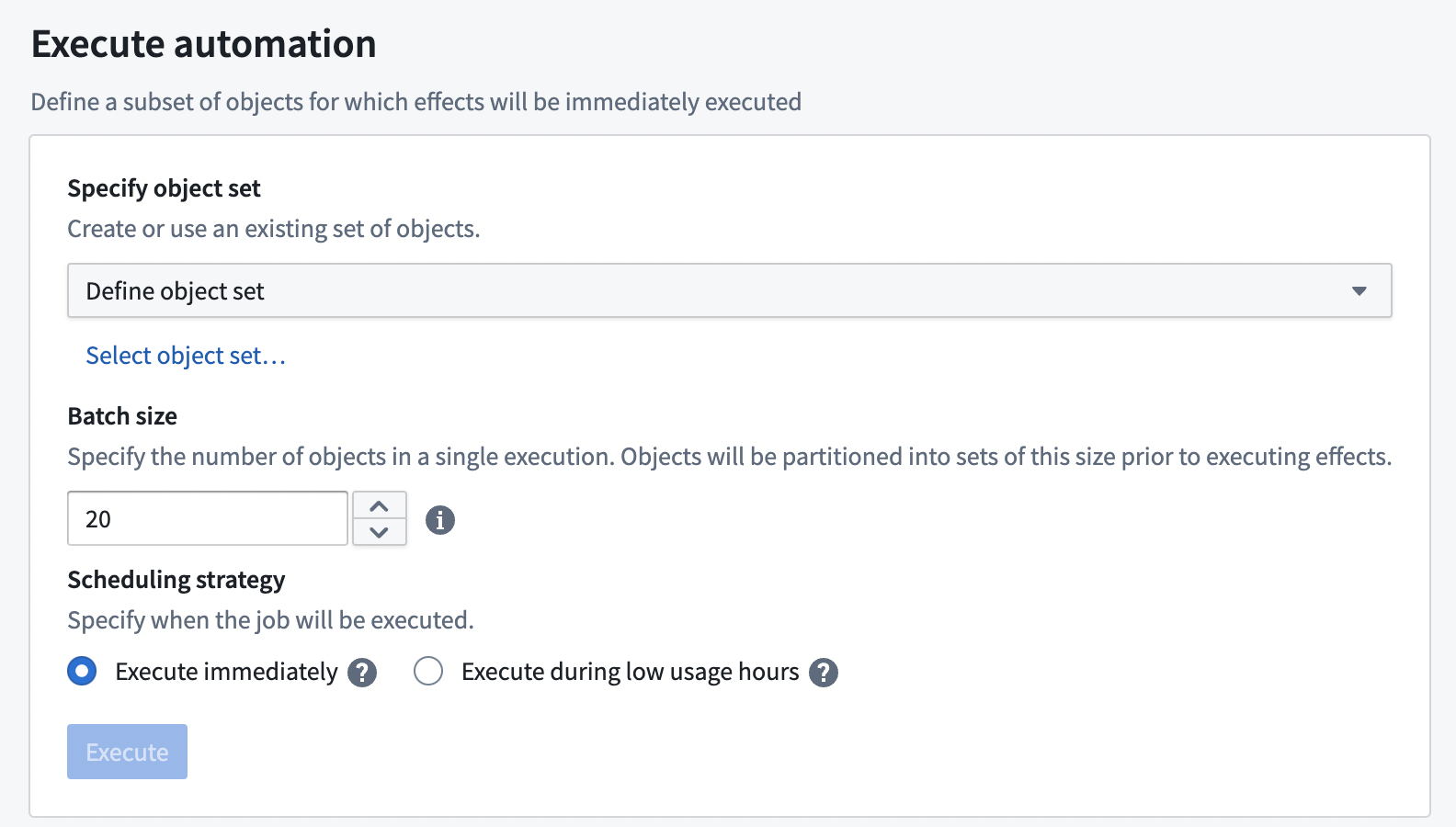 Manual execution configuration