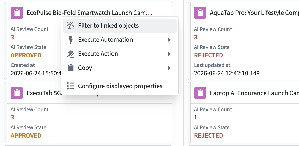 Filter your Kanban board to all linked objects.