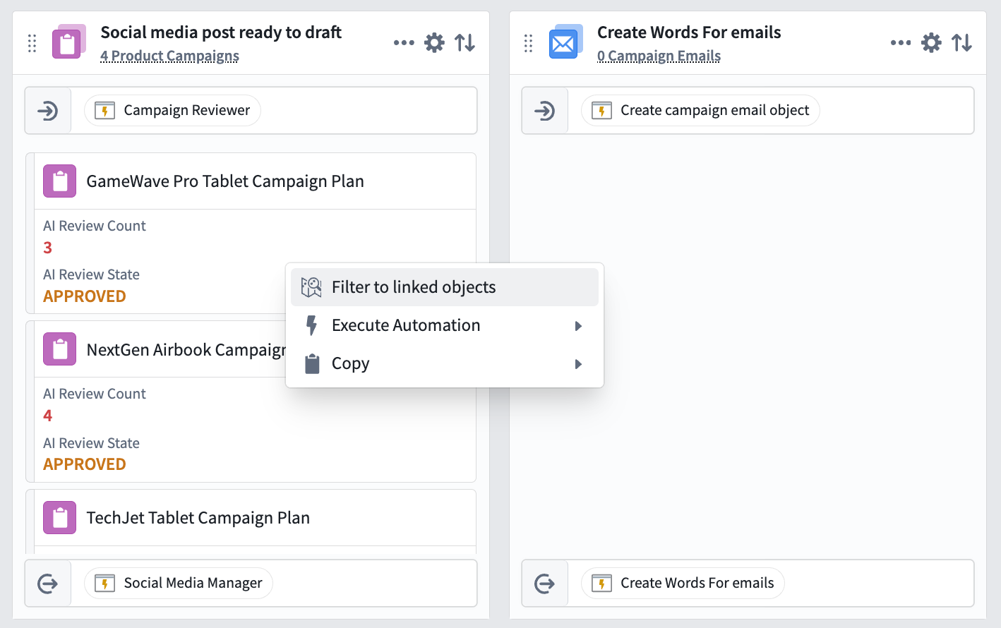 Filter your Kanban board to all linked objects.