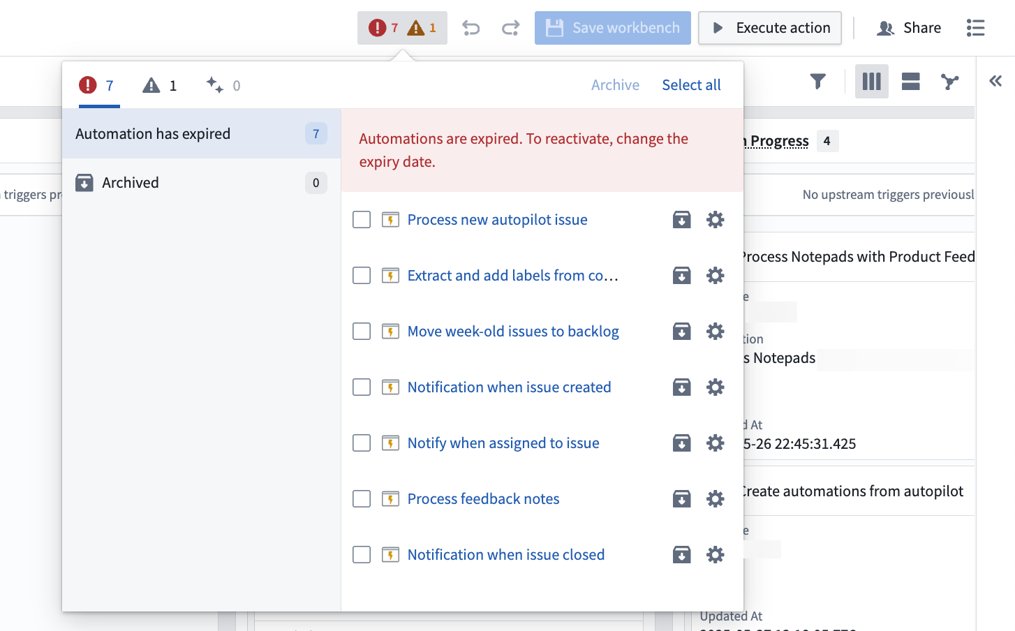 A list of alerts in Autopilot.