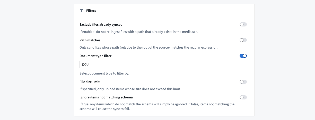 Example of a Document Type filter