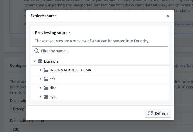 A modal appears that allows users to see a source preview and select a destination without having to manually enter its name