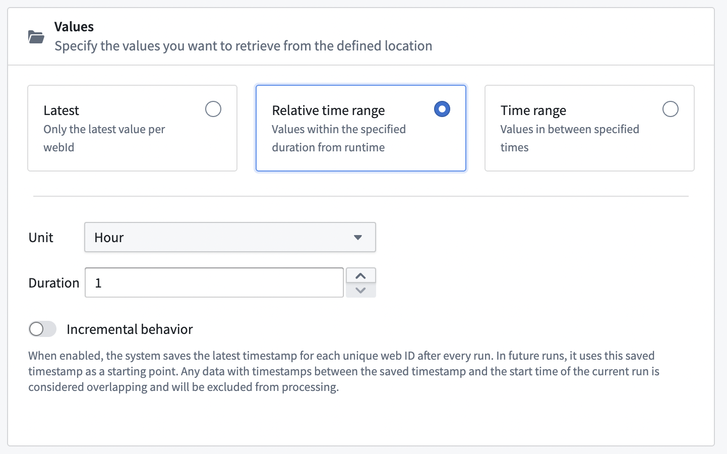 Batch incremental configuration options.