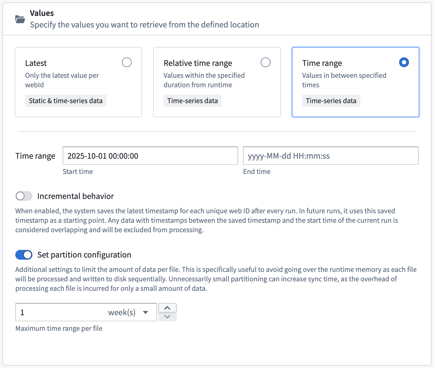 Batch partition configuration options.