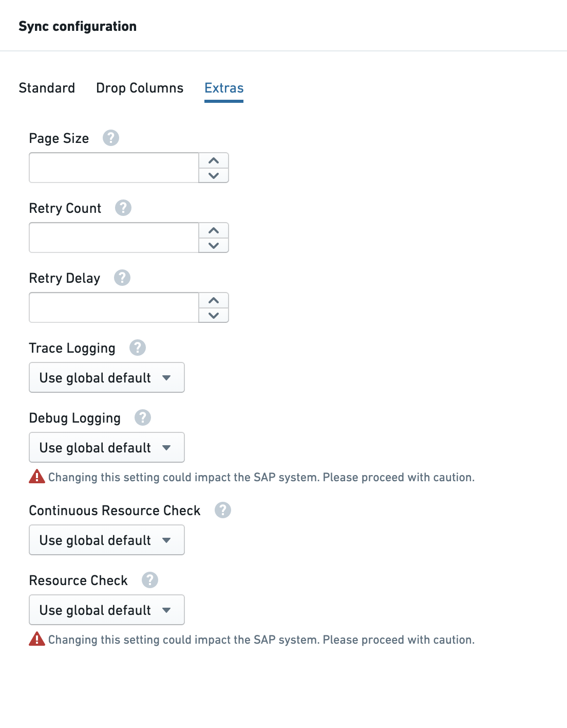 Sync configuration details showing object type, context, and object name fields.