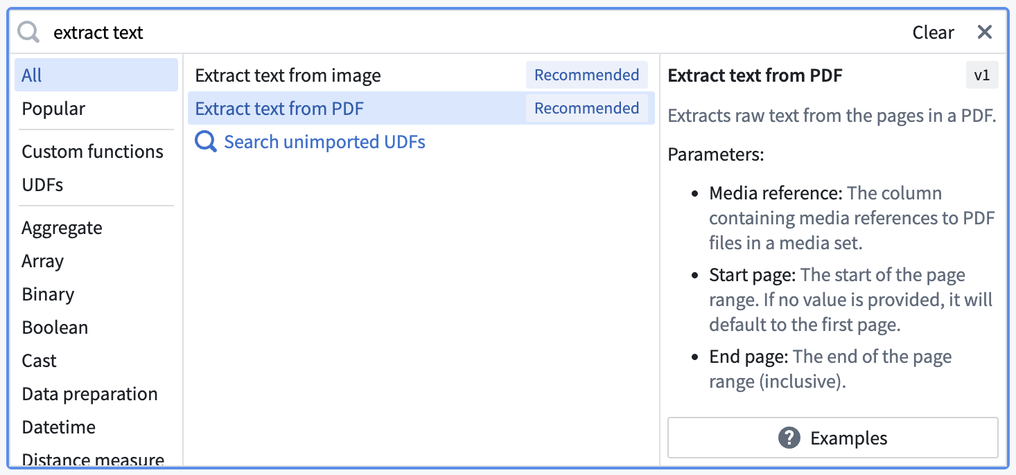 Extract text transform options