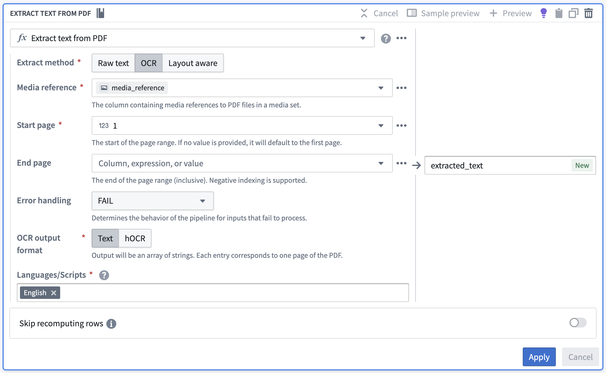 Text Extraction options