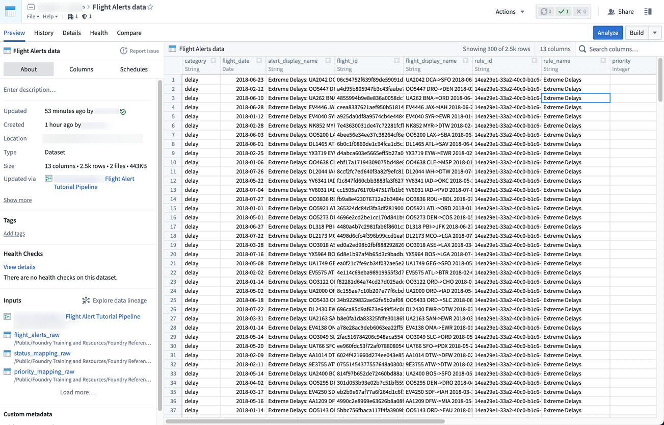 Screenshot of dataset output