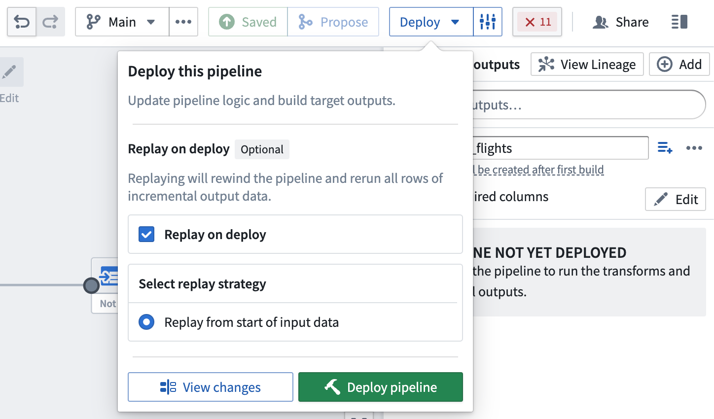 Example of incremental replay on deploy