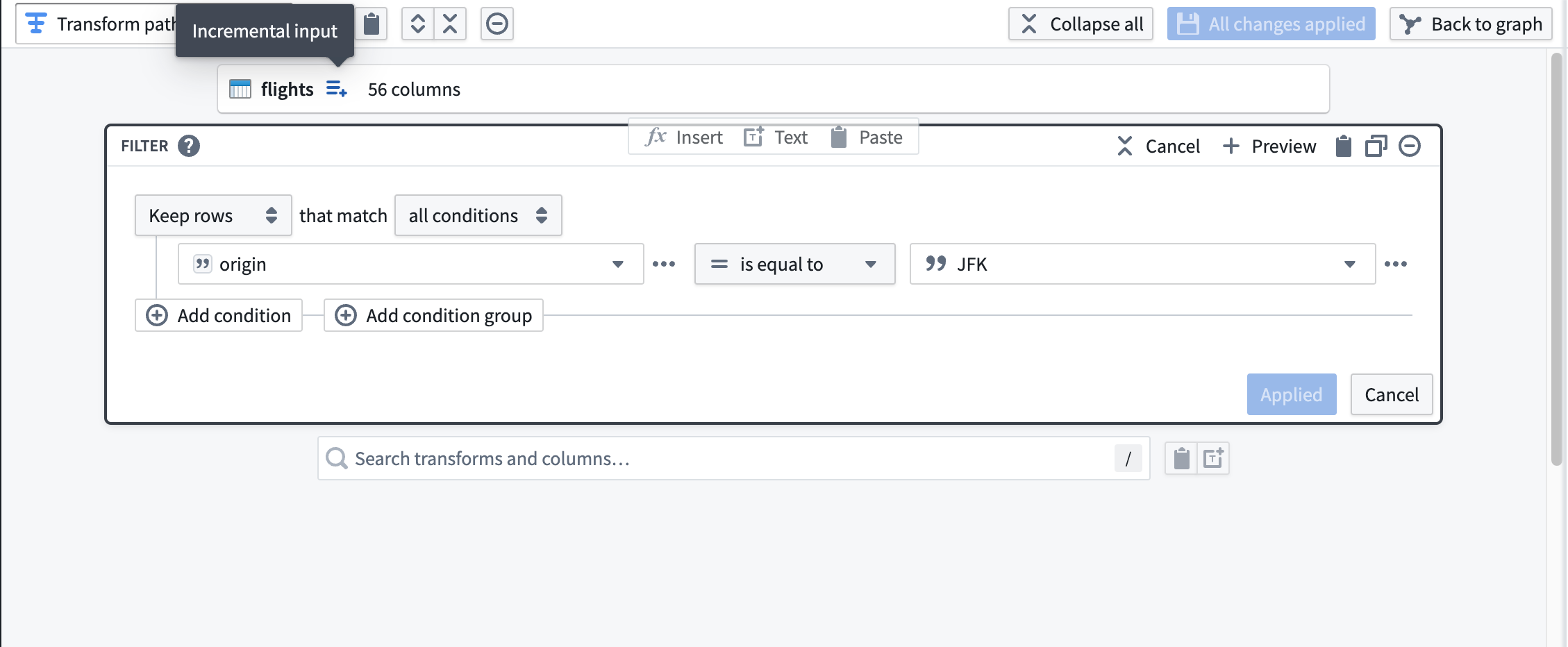 Example of incremental transform